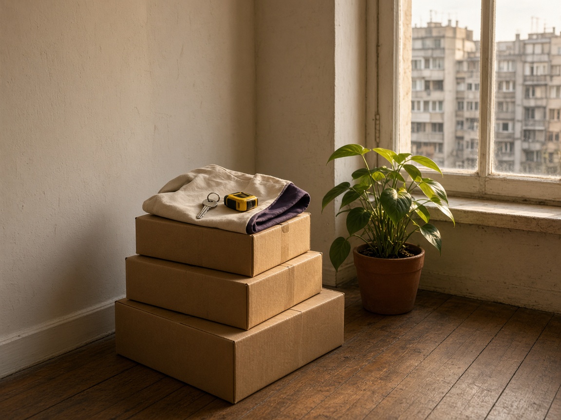 Cutii de mutare și chei într-un apartament din București